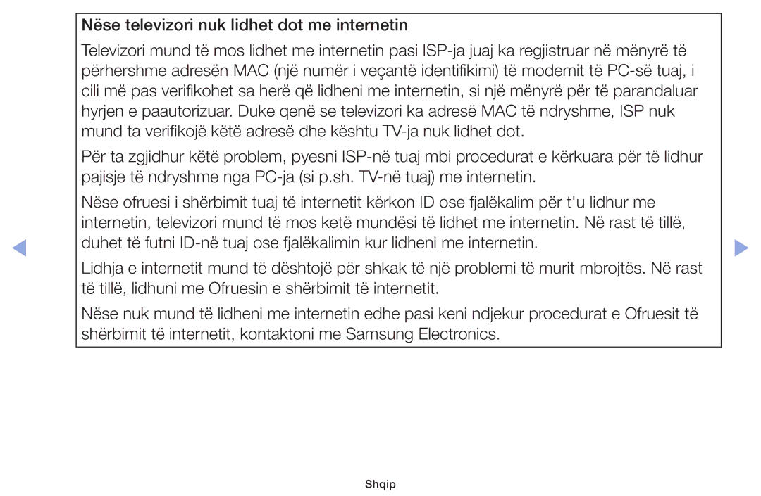 Samsung UE28F4000AWXXH, UE32F6100AWXXH, UE40F6100AWXXH, UE22F5000AWXXH manual Nëse televizori nuk lidhet dot me internetin 