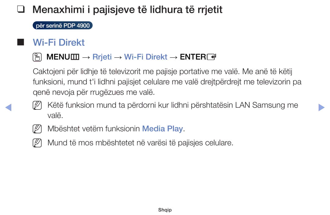 Samsung UE19F4000AWXXH, UE32F6100AWXXH, UE40F6100AWXXH manual Menaxhimi i pajisjeve të lidhura të rrjetit, Wi-Fi Direkt 