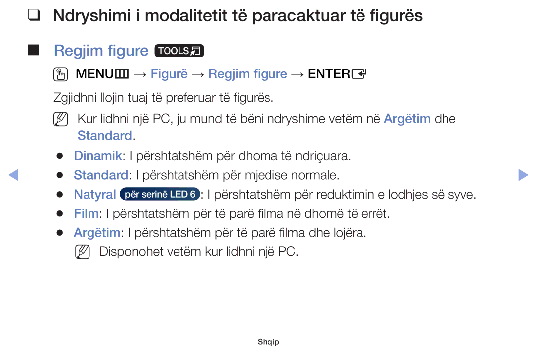 Samsung UE22F5000AWXXH manual Ndryshimi i modalitetit të paracaktuar të figurës, Regjim figure t, Standard, Natyral 