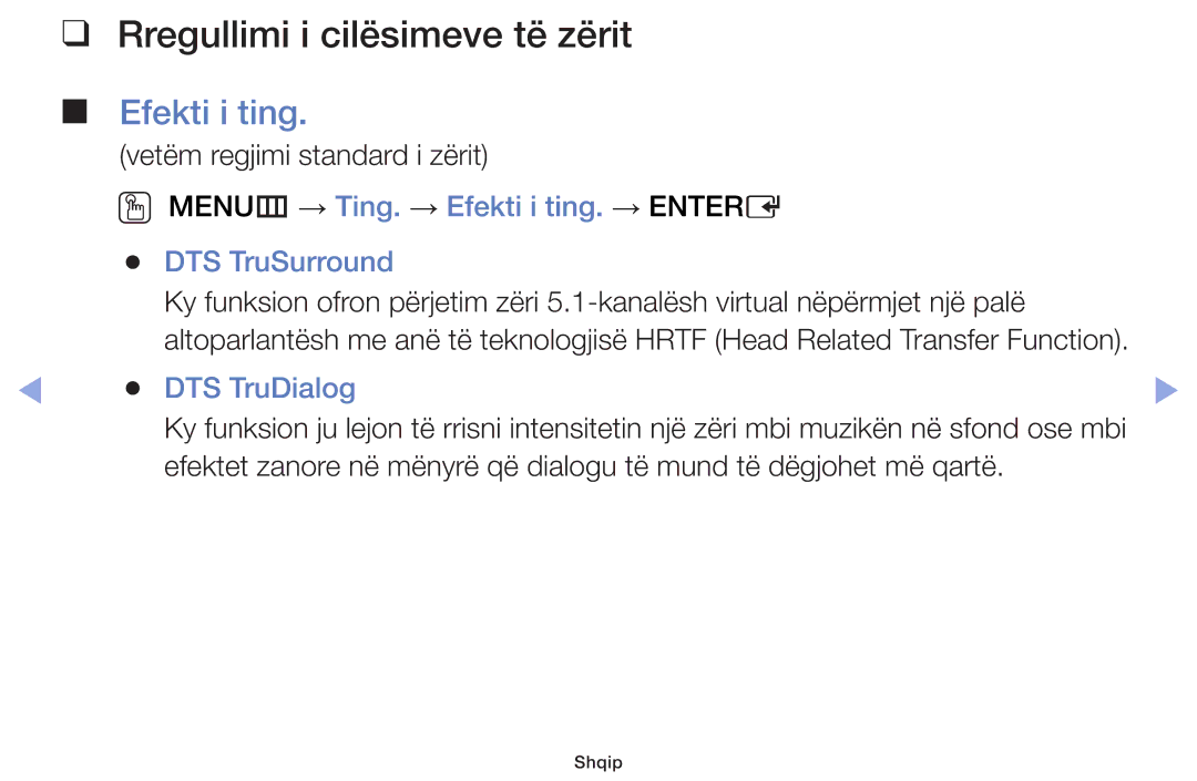 Samsung UE55F6100AWXXH, UE32F6100AWXXH, UE40F6100AWXXH manual Rregullimi i cilësimeve të zërit, Efekti i ting, DTS TruDialog 