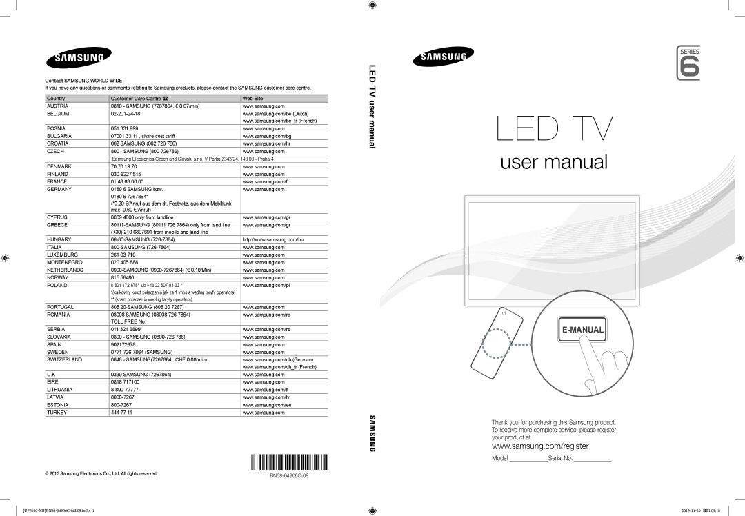 Samsung UE50F6100AWXBT, UE22F5000AWXBT, UE19F4000AWXBT, UE60F6100AWXBT, UE55F6100AWXBT, UE28F4000AWXBT manual Manual 