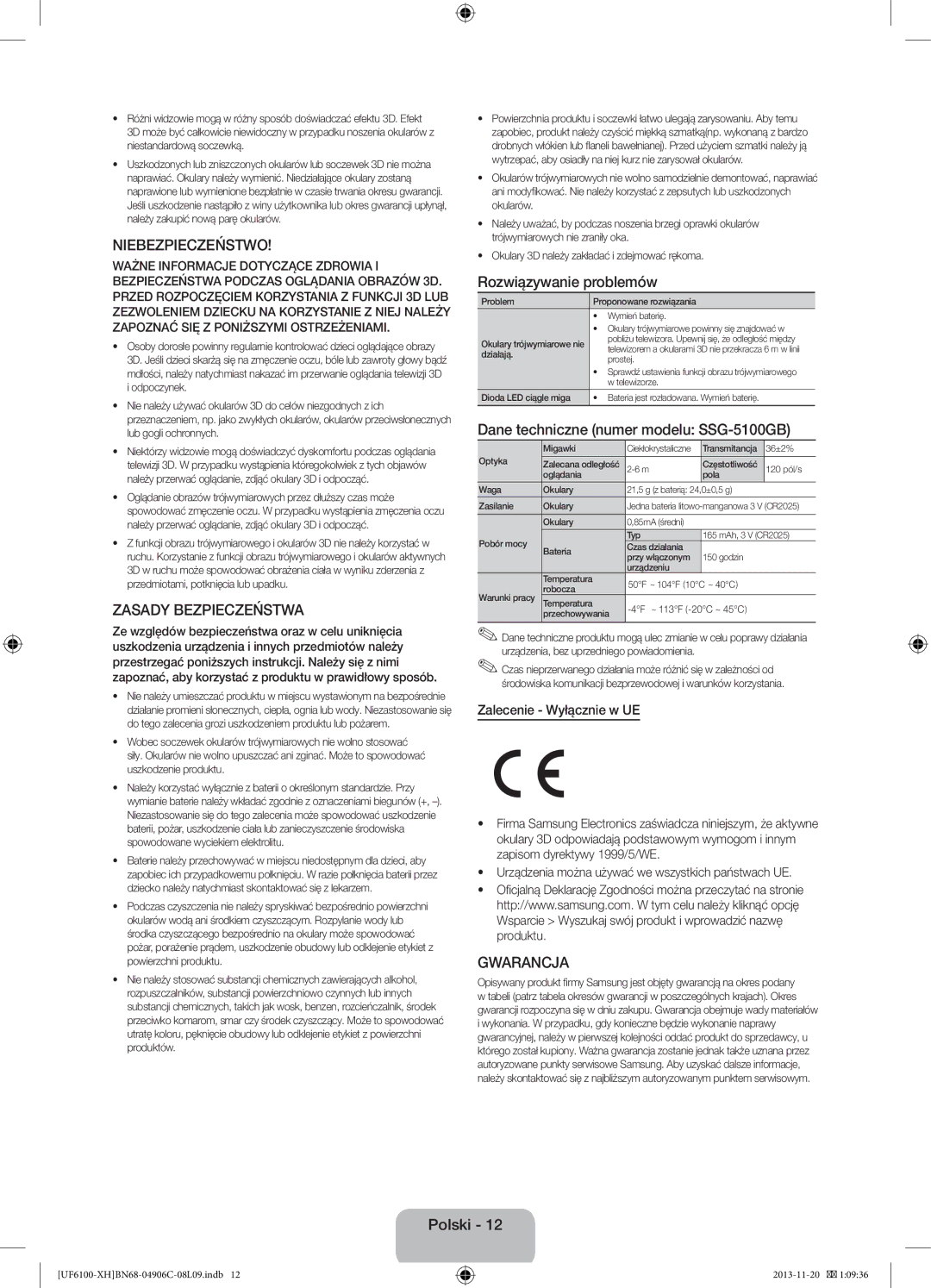 Samsung UE55F6100AWXXH, UE32F6100AWXXH manual Niebezpieczeństwo, Zasady Bezpieczeństwa, Rozwiązywanie problemów, Gwarancja 