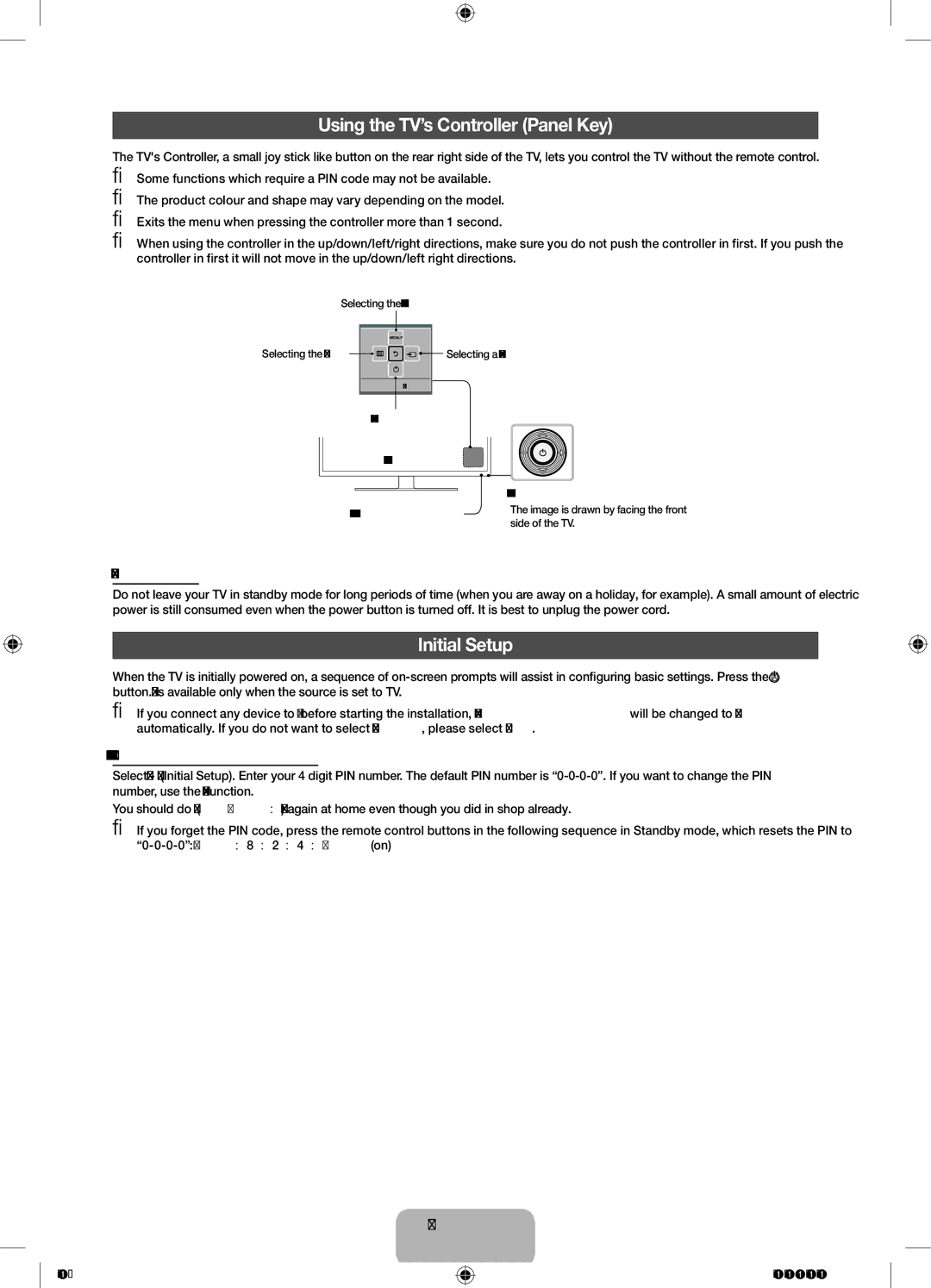 Samsung UE55F6100AWXZF Using the TV’s Controller Panel Key, Initial Setup, Standby mode, If You Want to Reset This Feature 