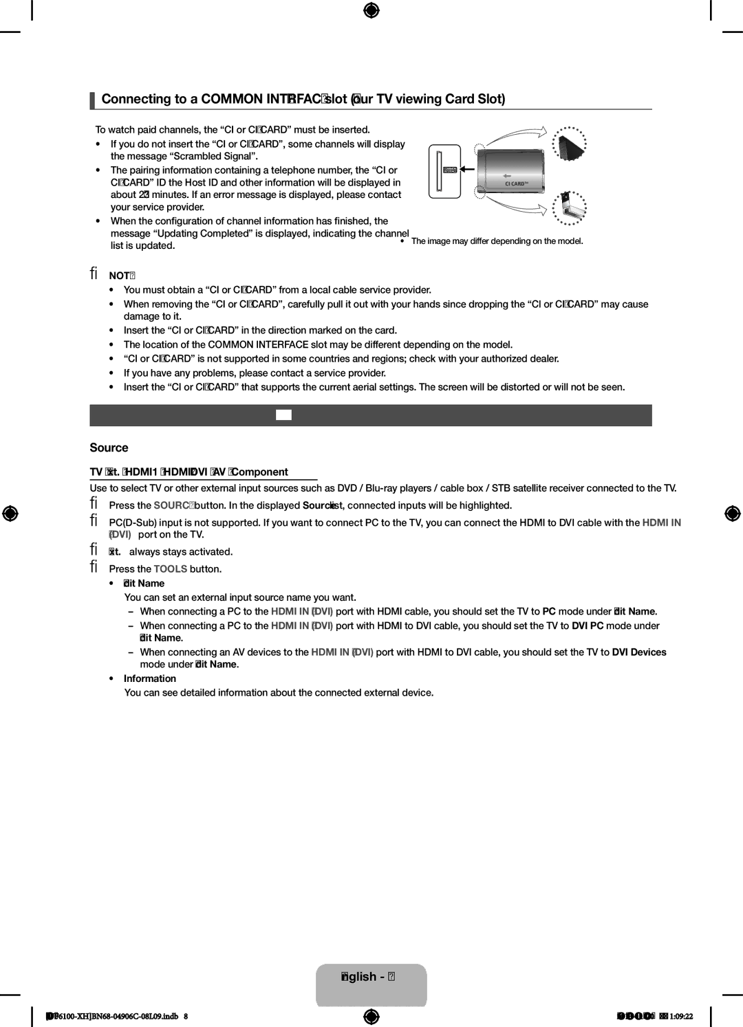 Samsung UE46F6100AWXZF Changing the Input Source, TV / Ext. / HDMI1 / HDMI2/DVI / AV / Component, Your service provider 