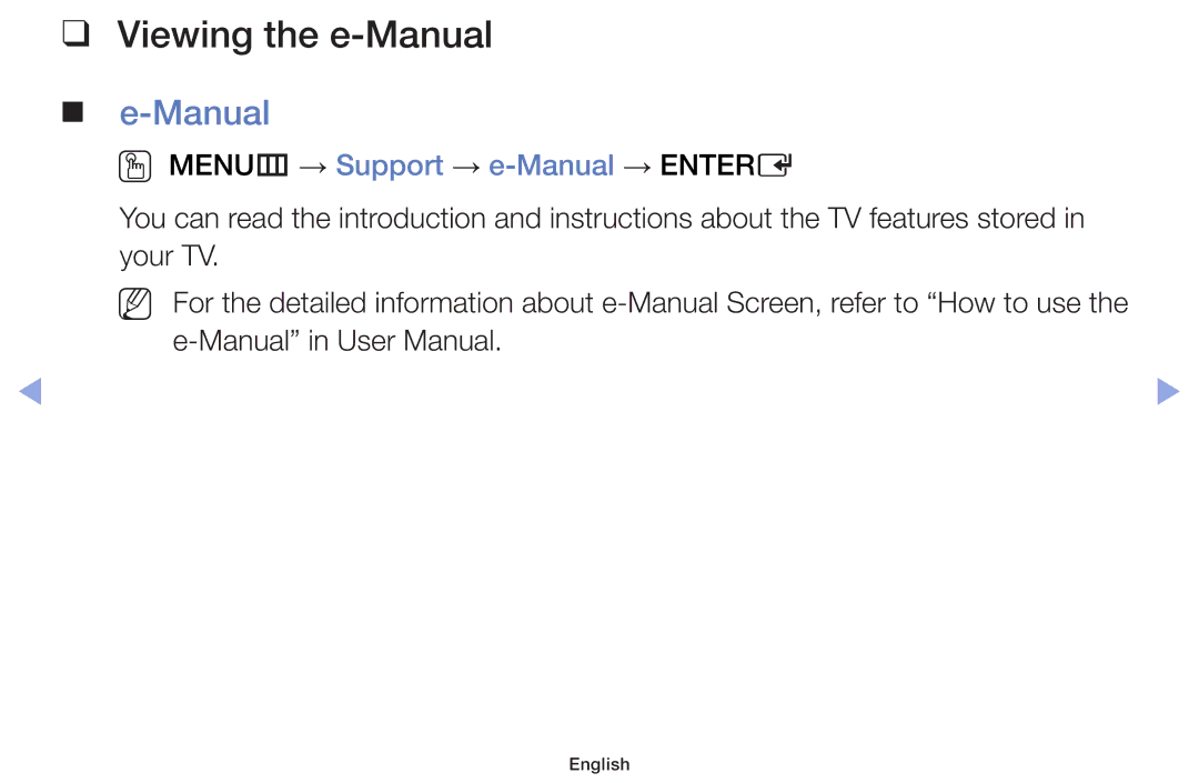 Samsung UE40F6170SSXZG, UE32F6100AWXXH, UE55F6100AWXZG manual Viewing the e-Manual, OO MENUm → Support → e-Manual → Entere 