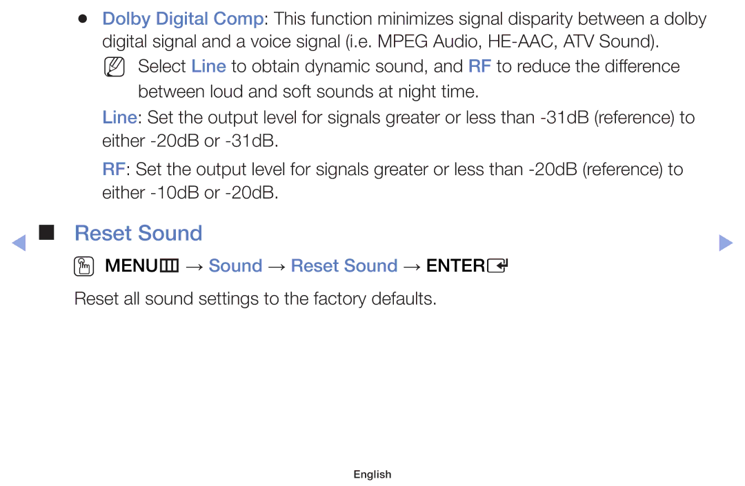 Samsung UE19F4000AWXBT, UE32F6100AWXXH, UE55F6100AWXZG, UE40F6100AWXXH manual OO MENUm → Sound → Reset Sound → Entere 