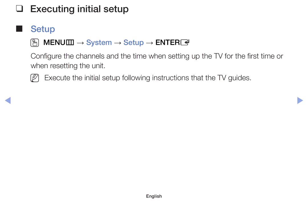 Samsung UE55F6100AWXBT, UE32F6100AWXXH, UE55F6100AWXZG, UE40F6100AWXXH, UE22F5000AWXXH manual Executing initial setup, Setup 