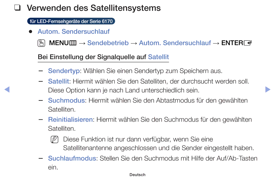 Samsung UE40F6170SSXTK, UE32F6100AWXXH, UE55F6100AWXZG, UE40F6100AWXXH, UE22F5000AWXXH manual Verwenden des Satellitensystems 