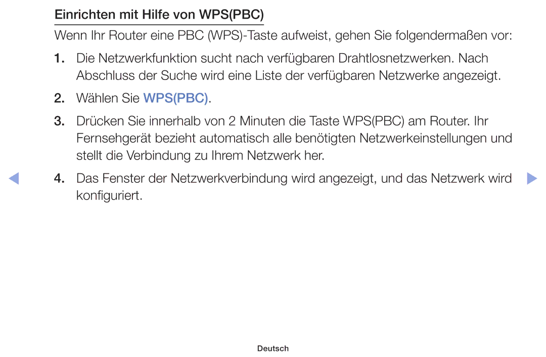 Samsung UE60F6170SSXZG, UE32F6100AWXXH, UE55F6100AWXZG, UE40F6100AWXXH, UE22F5000AWXXH manual Einrichten mit Hilfe von Wpspbc 