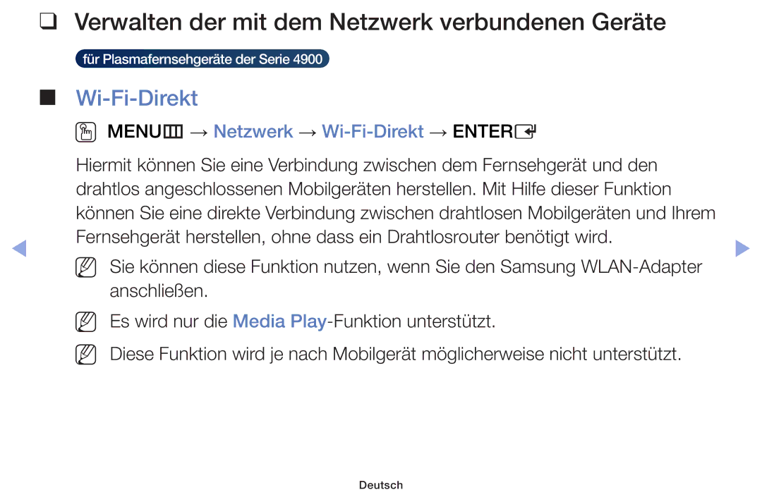 Samsung UE32F6100AWXXH, UE55F6100AWXZG, UE40F6100AWXXH manual Verwalten der mit dem Netzwerk verbundenen Geräte, Wi-Fi-Direkt 