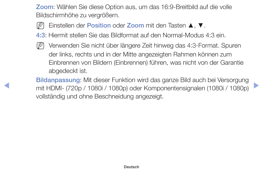 Samsung UE22F5000AWXXH, UE32F6100AWXXH, UE55F6100AWXZG, UE40F6100AWXXH manual Vollständig und ohne Beschneidung angezeigt 