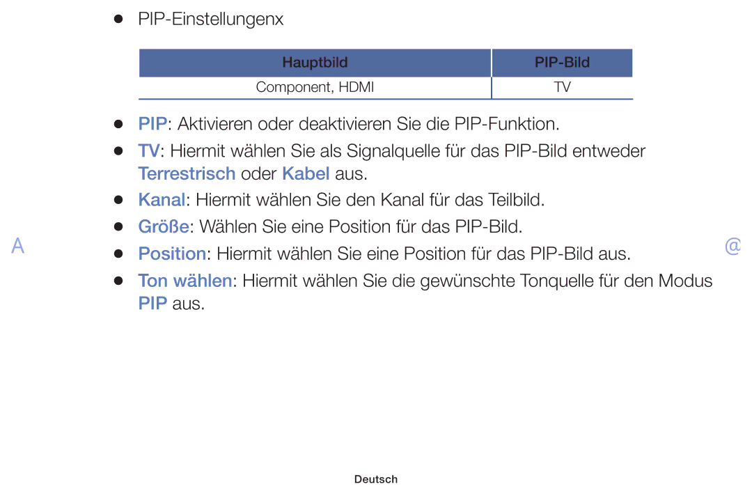 Samsung UE40F6170SSXTK, UE32F6100AWXXH, UE55F6100AWXZG, UE40F6100AWXXH, UE22F5000AWXXH Terrestrisch oder Kabel aus, PIP aus 