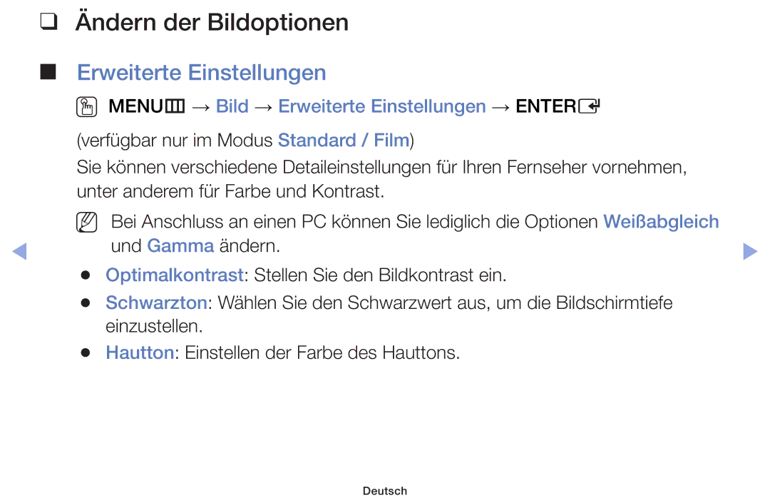 Samsung UE40F6100AWXXC, UE32F6100AWXXH, UE55F6100AWXZG, UE40F6100AWXXH Ändern der Bildoptionen, Erweiterte Einstellungen 