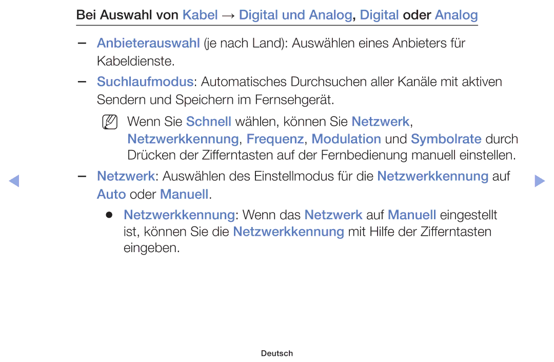 Samsung UE32F6170SSXZG, UE32F6100AWXXH, UE55F6100AWXZG manual Netzwerkkennung, Frequenz, Modulation und Symbolrate durch 