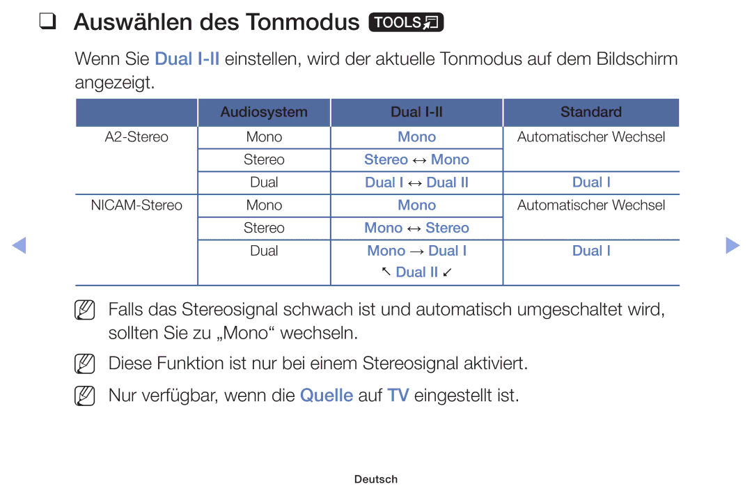 Samsung UE50F6100AWXZG, UE32F6100AWXXH, UE55F6100AWXZG, UE40F6100AWXXH, UE22F5000AWXXH manual Auswählen des Tonmodus t, Nn Nn 