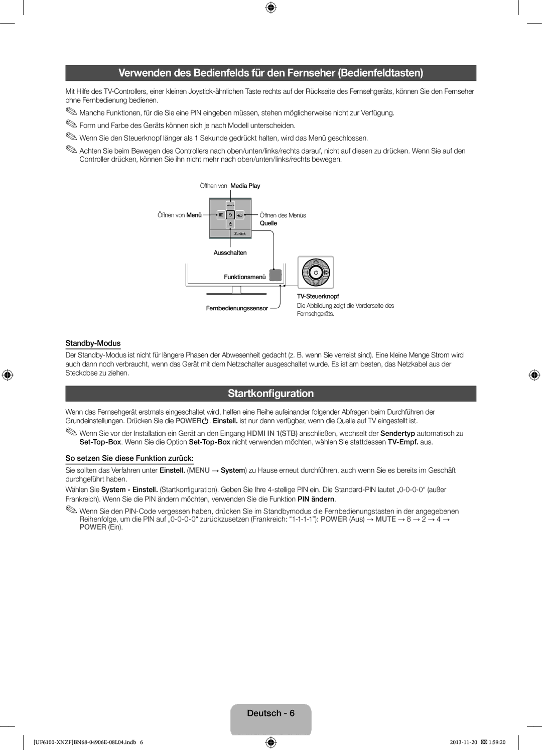 Samsung UE40F6100AWXTK, UE32F6100AWXXH manual Startkonfiguration, Standby-Modus, So setzen Sie diese Funktion zurück 