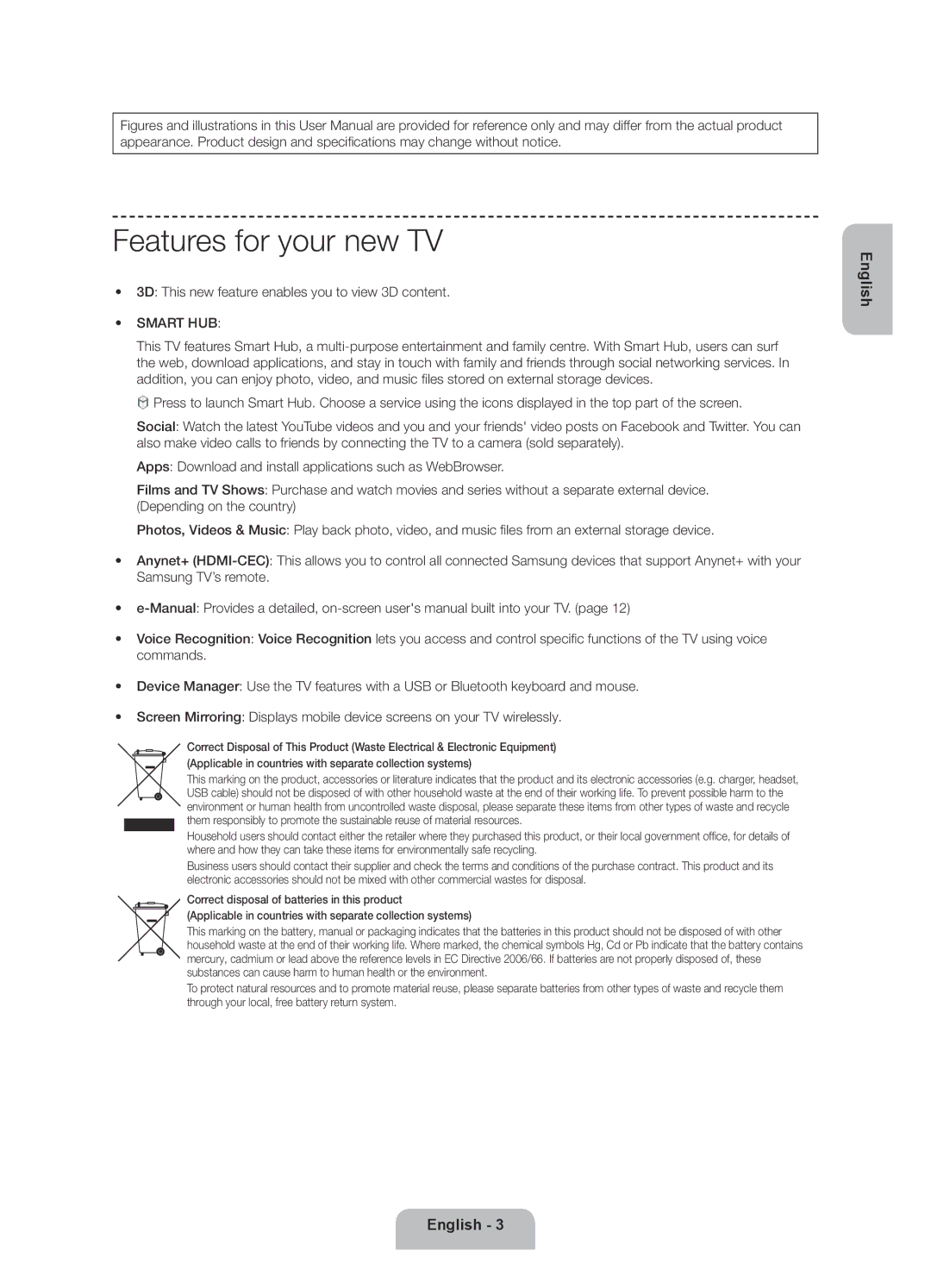 Samsung UE40F6330AKXRU, UE32F6330AKXRU manual Features for your new TV, 3D This new feature enables you to view 3D content 