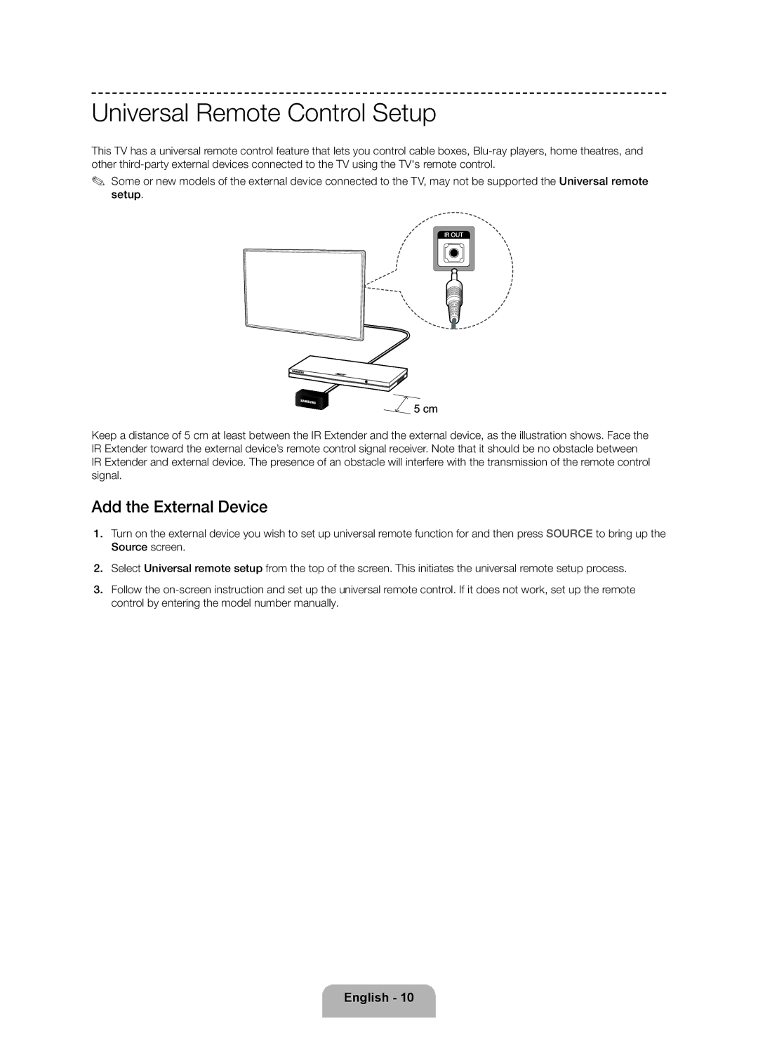 Samsung UE50F6330AKXRU, UE32F6330AKXRU, UE46F6330AKXRU manual Universal Remote Control Setup, Add the External Device 