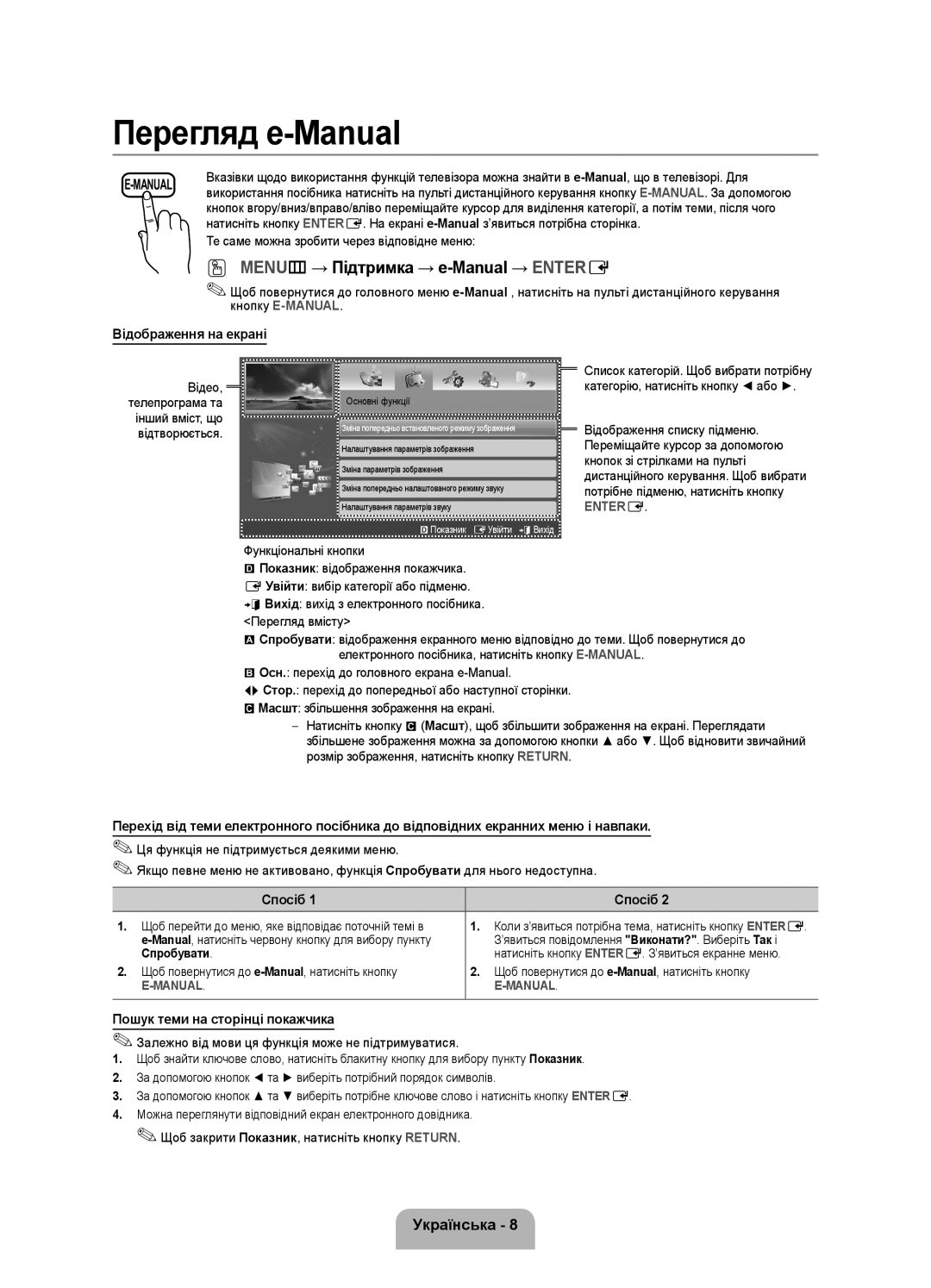 Samsung UE32FH4003WXRU manual Відображення на екрані, Спосіб, Пошук теми на сторінці покажчика, Спробувати 