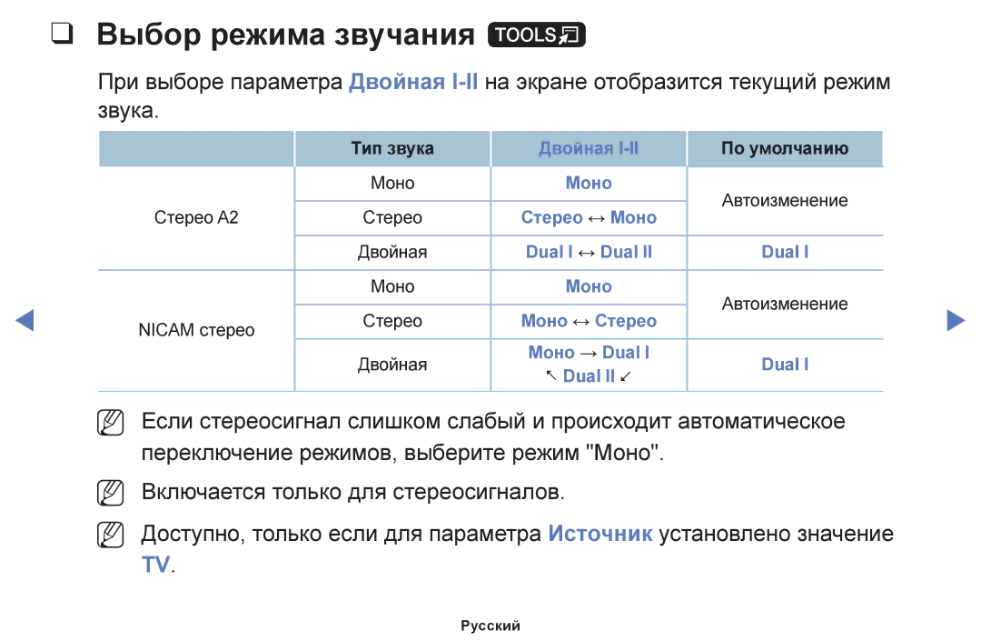 Samsung UE40H5270AUXUZ, UE32H4270AUXMS, UE40H5000AKXRU, UE40H5290AUXRU, UE19H4000AKXMS, UE40H4200AKXMS Выбор режима звучания t 
