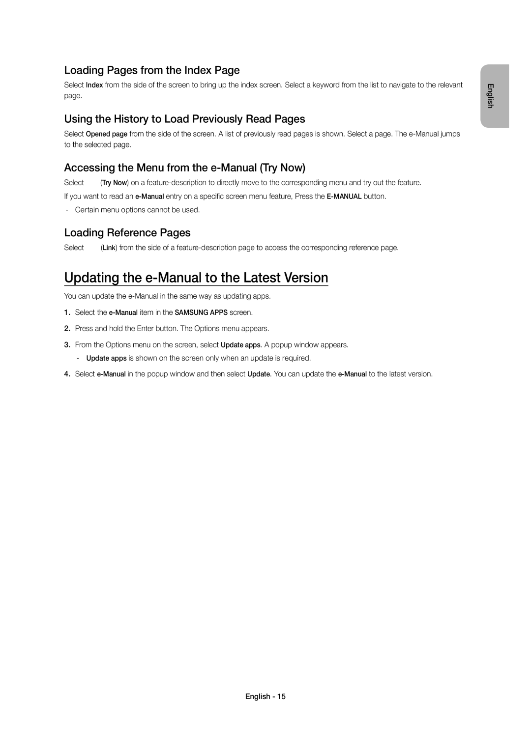 Samsung UE32H4500AWXXH Updating the e-Manual to the Latest Version, Loading Pages from the Index, Loading Reference Pages 