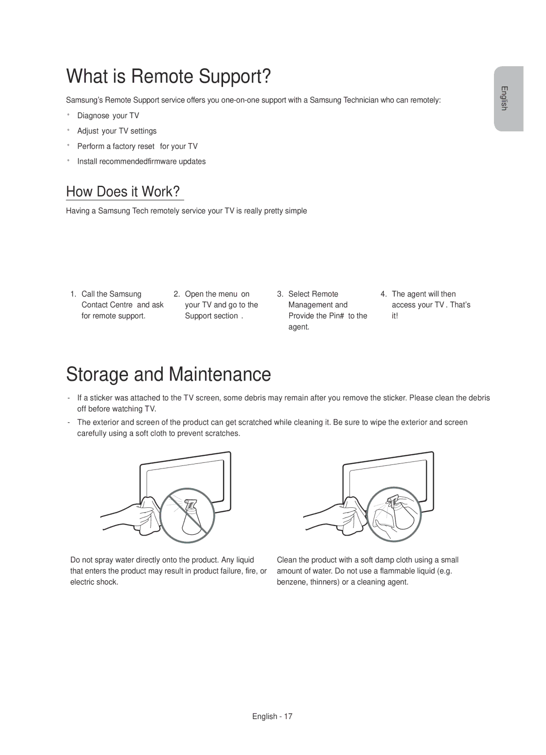 Samsung UE32H4500AWXXC, UE32H4500AWXXH, UE32H4510AWXXC What is Remote Support?, Storage and Maintenance, How Does it Work? 