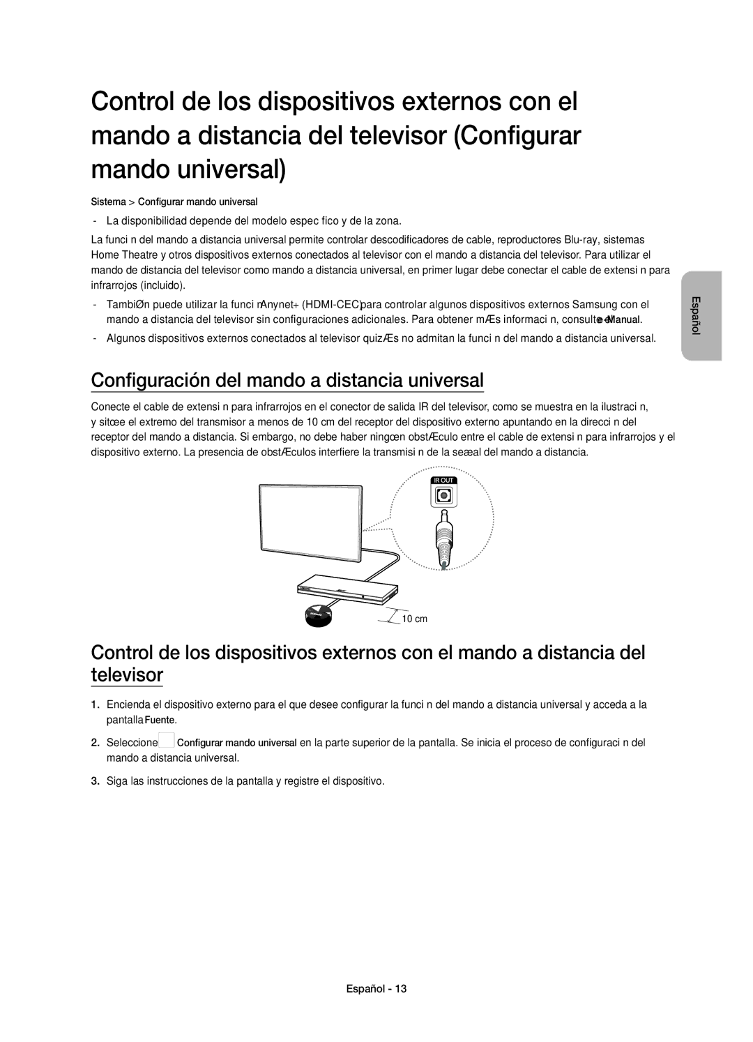 Samsung UE32H4510AWXXC, UE32H4500AWXXH, UE32H4500AWXXC manual Configuración del mando a distancia universal 