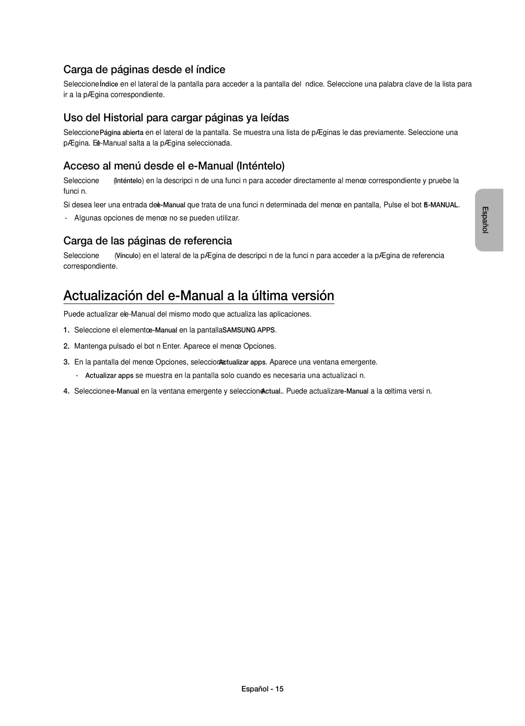 Samsung UE32H4500AWXXH, UE32H4510AWXXC Actualización del e-Manual a la última versión, Carga de páginas desde el índice 