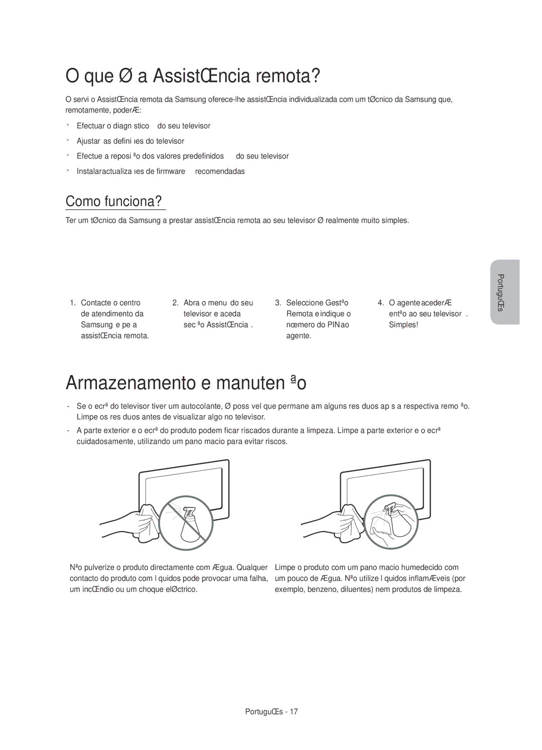 Samsung UE32H4500AWXXC, UE32H4500AWXXH manual Que é a Assistência remota?, Armazenamento e manutenção, Como funciona? 