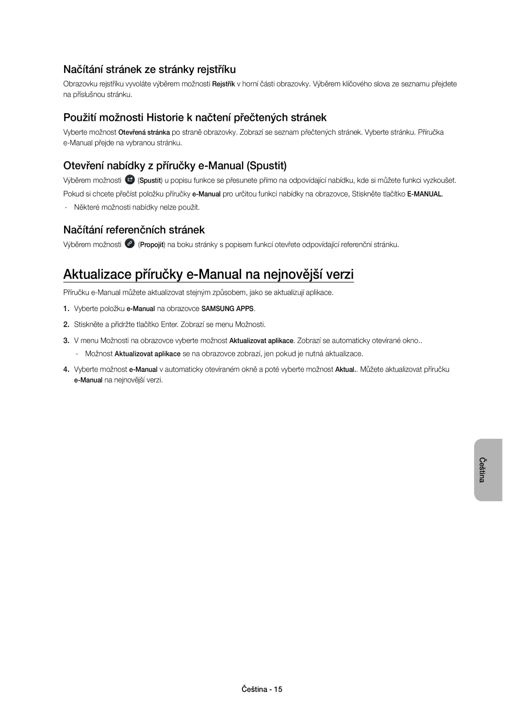 Samsung UE32H4510AWXZF manual Aktualizace příručky e-Manual na nejnovější verzi, Načítání stránek ze stránky rejstříku 