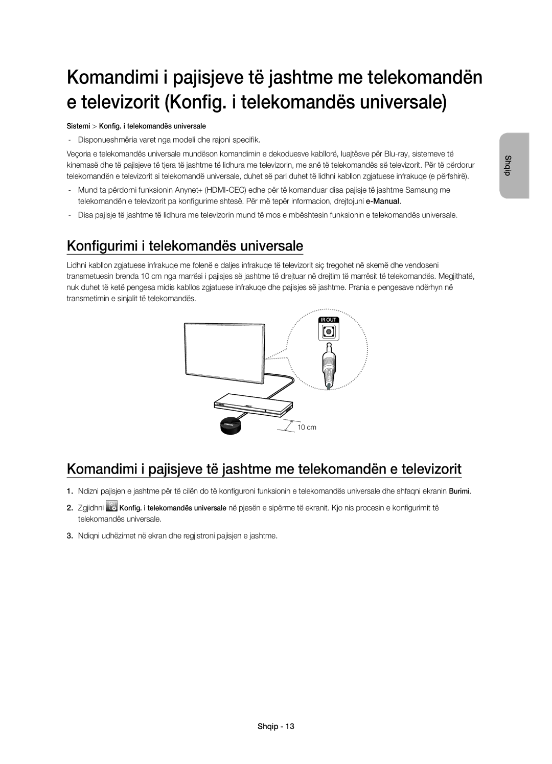 Samsung UE32H4510AWXXH manual Konfigurimi i telekomandës universale, Disponueshmëria varet nga modeli dhe rajoni specifik 