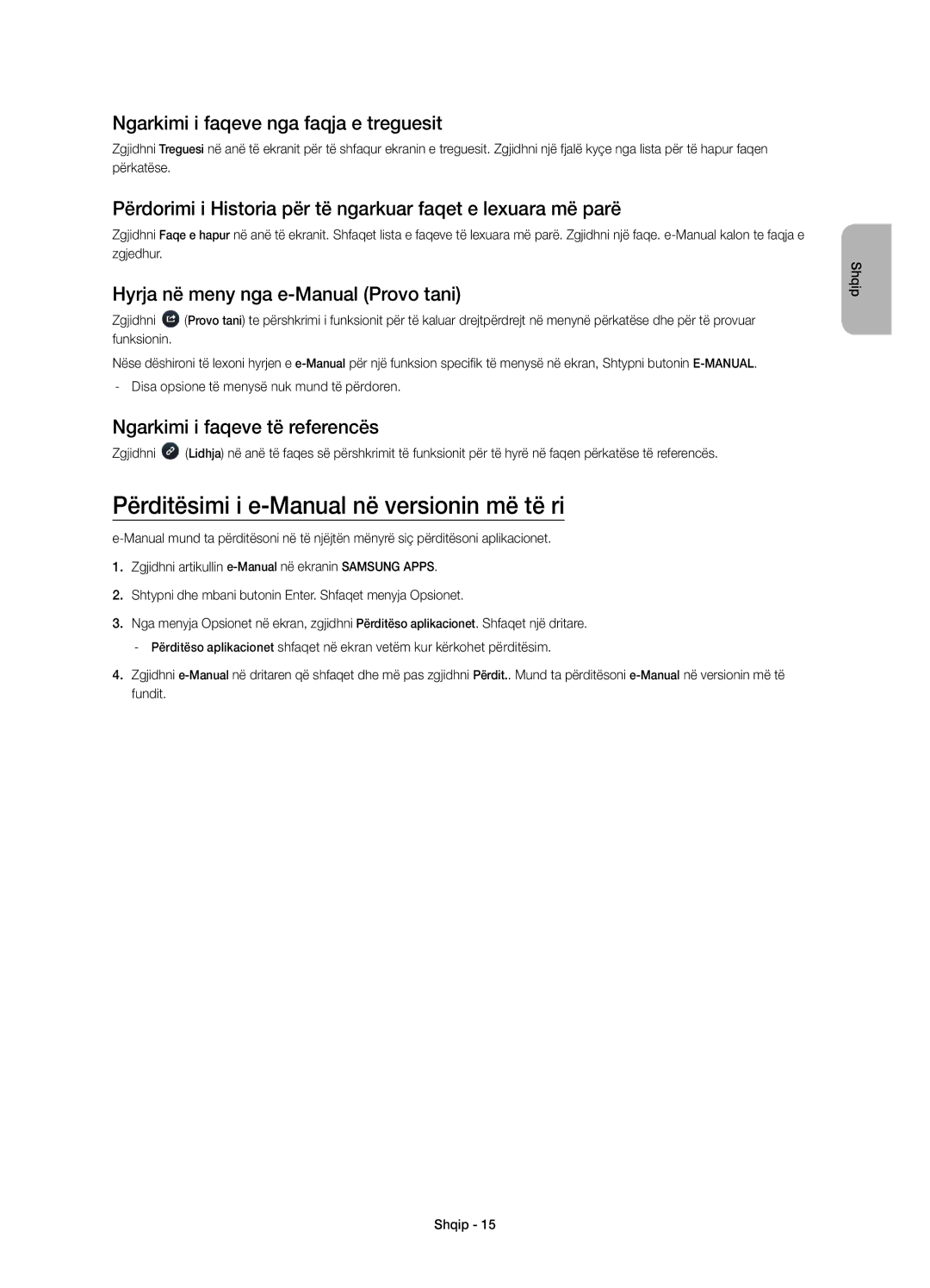 Samsung UE32H4510AWXZF manual Përditësimi i e-Manual në versionin më të ri, Ngarkimi i faqeve nga faqja e treguesit 