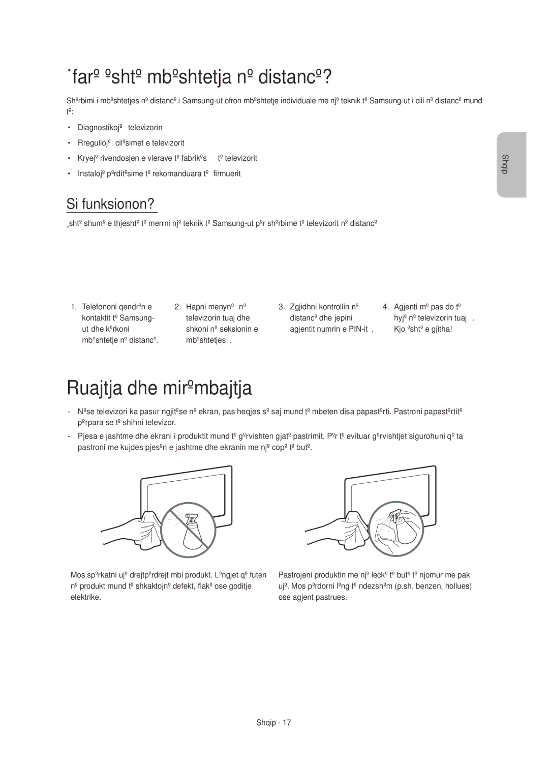 Samsung UE32H4500AWXXC, UE32H4500AWXXH manual Çfarë është mbështetja në distancë?, Ruajtja dhe mirëmbajtja, Si funksionon? 