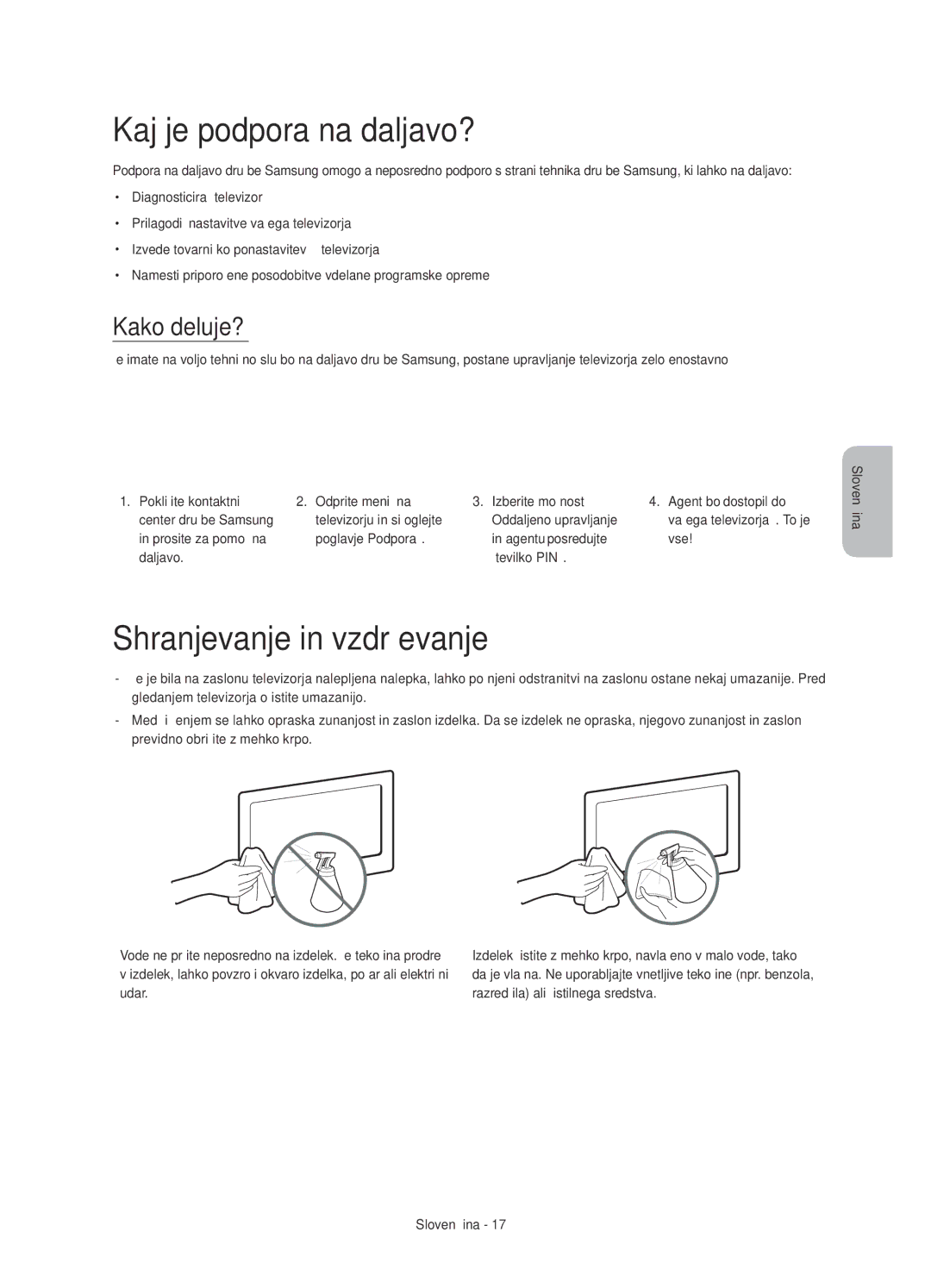 Samsung UE32H4510AWXXH, UE32H4500AWXXH manual Kaj je podpora na daljavo?, Shranjevanje in vzdrževanje, Kako deluje? 