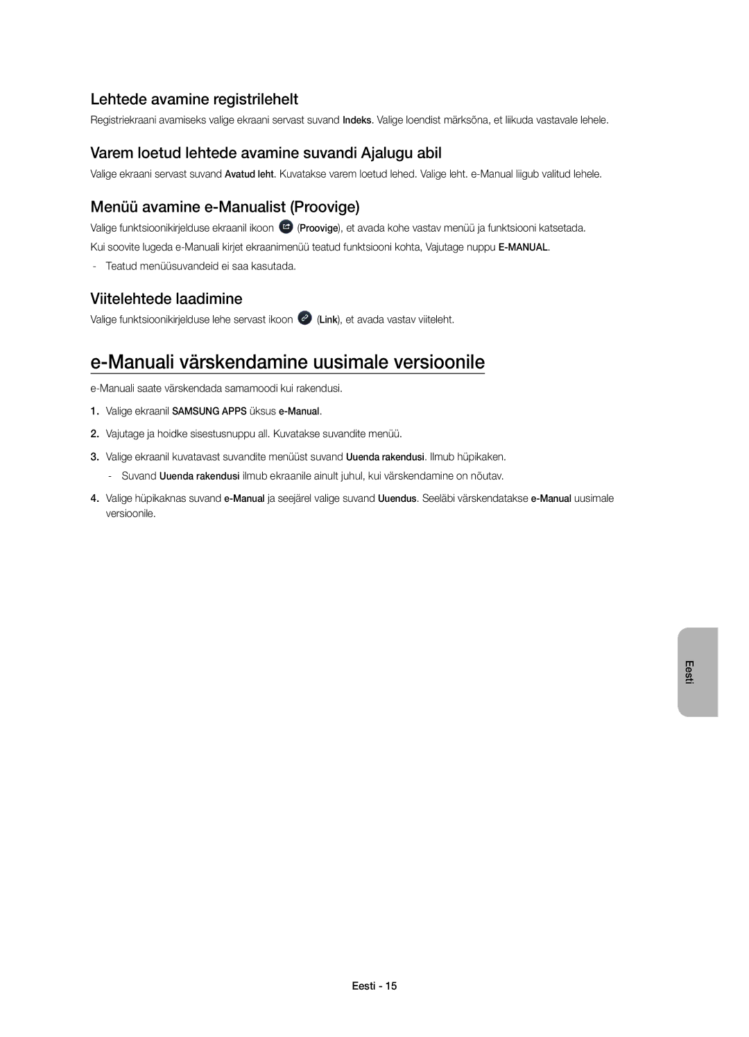 Samsung UE32H4500AWXXC Manuali värskendamine uusimale versioonile, Lehtede avamine registrilehelt, Viitelehtede laadimine 