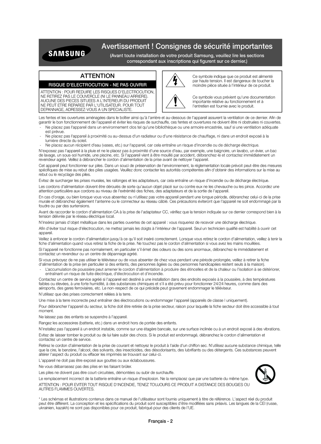 Samsung UE32H4500AWXZF, UE32H4510AWXZF manual Avertissement ! Consignes de sécurité importantes, Français 