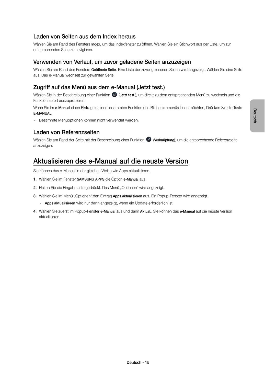 Samsung UE32H4510AWXZF manual Aktualisieren des e-Manual auf die neuste Version, Laden von Seiten aus dem Index heraus 