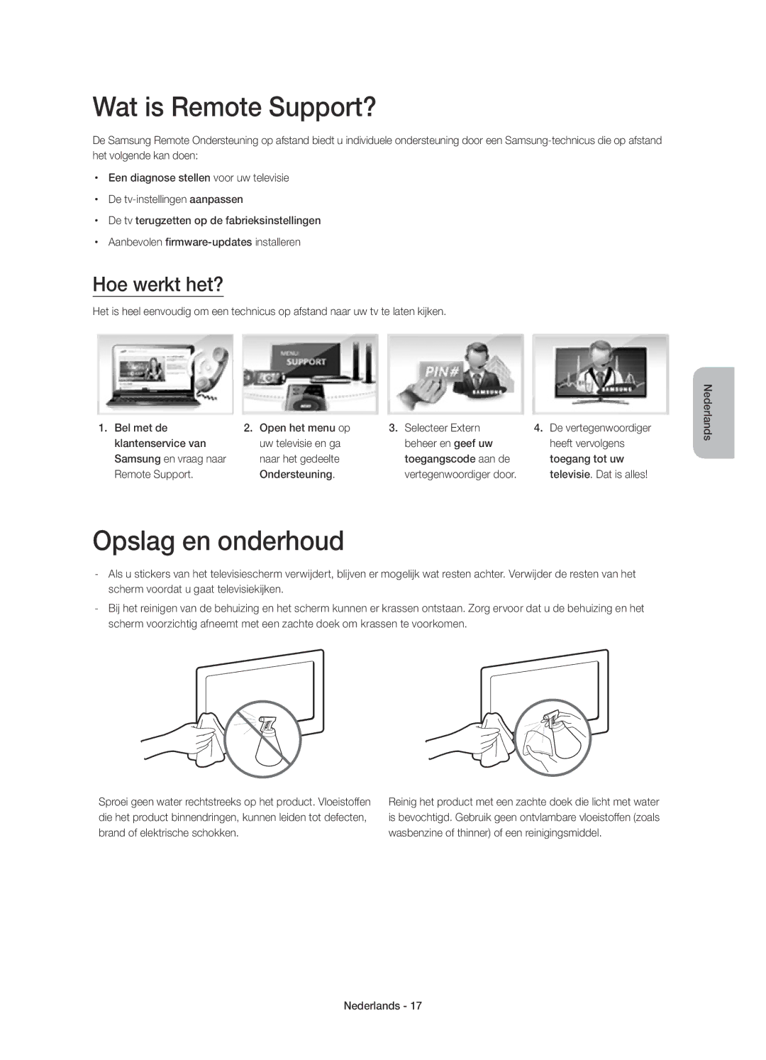 Samsung UE32H4510AWXZF, UE32H4500AWXZF manual Wat is Remote Support?, Opslag en onderhoud, Hoe werkt het? 