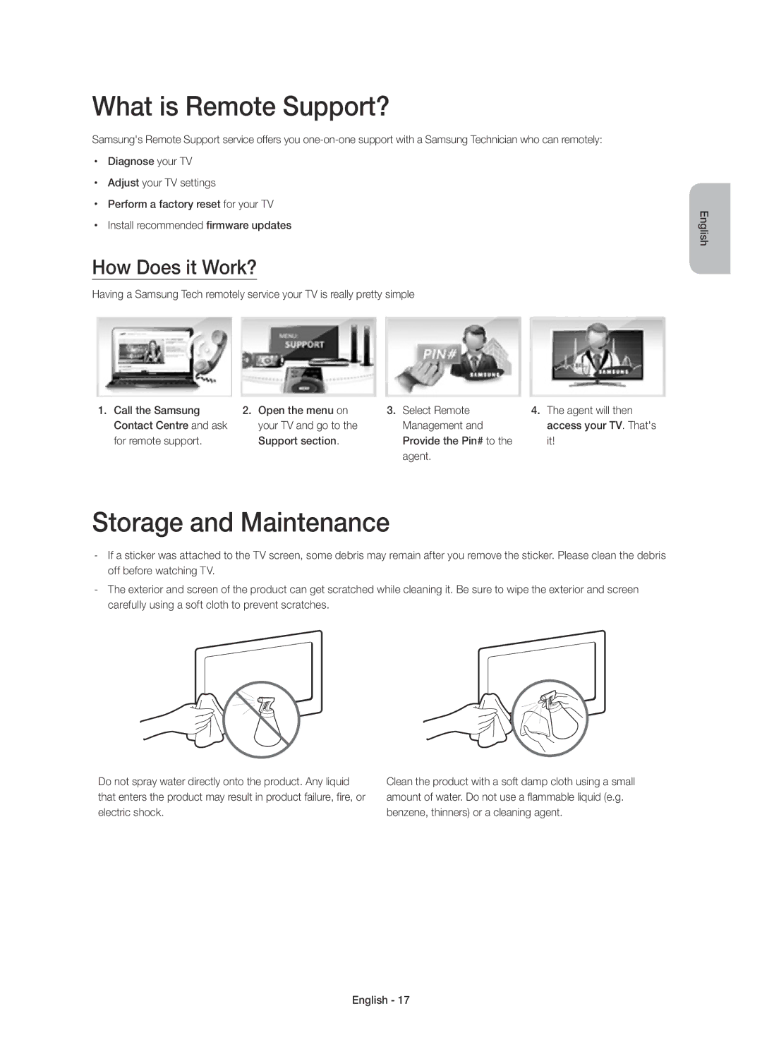 Samsung UE32H4500AKXRU, UE32H4510AKXRU manual What is Remote Support?, Storage and Maintenance, How Does it Work? 