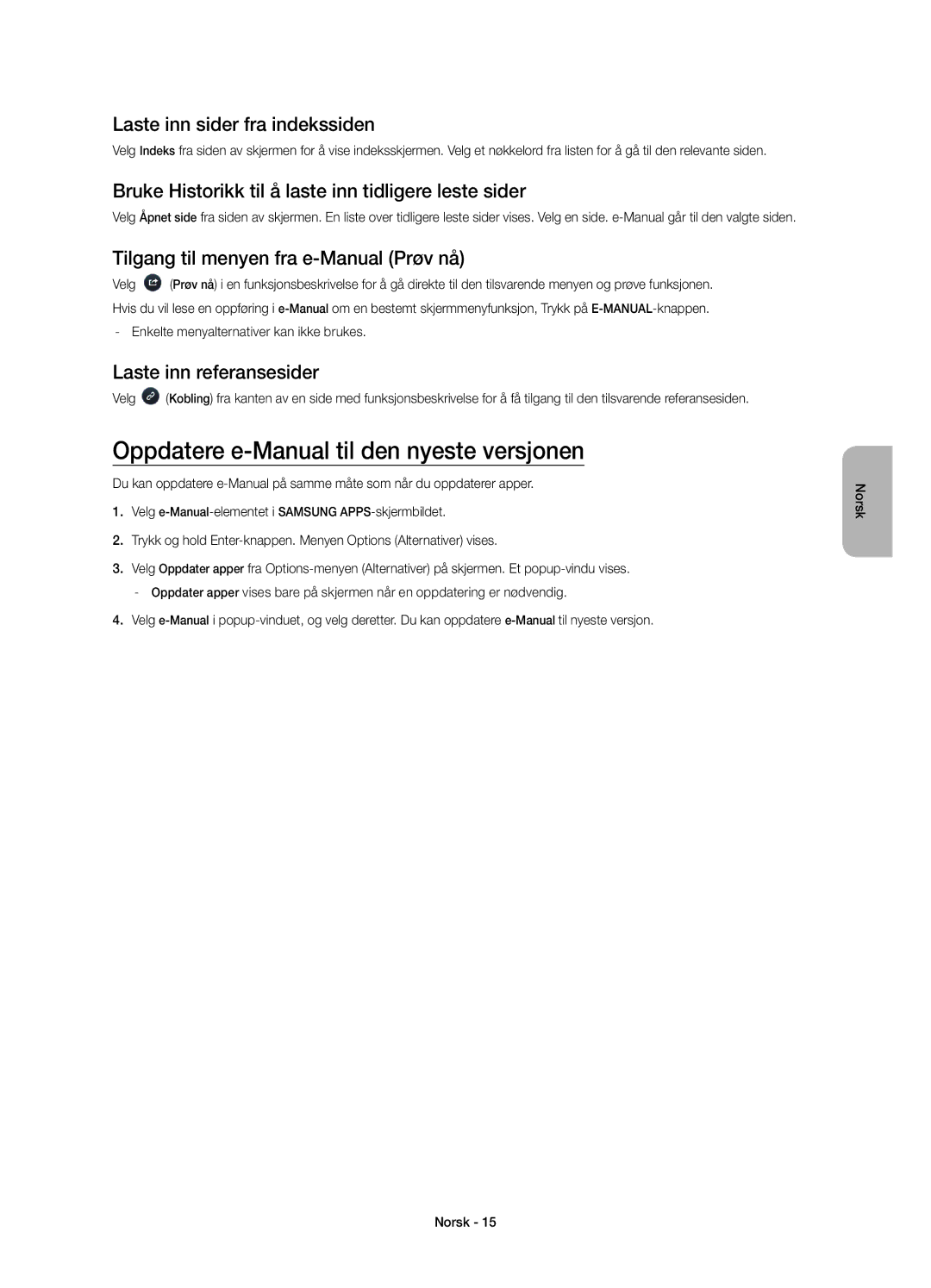 Samsung UE32H4505AKXXE, UE32H4515AKXXE manual Oppdatere e-Manual til den nyeste versjonen, Laste inn sider fra indekssiden 