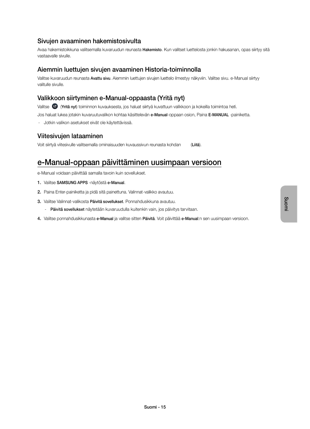 Samsung UE32H4505AKXXE, UE32H4515AKXXE Manual-oppaan päivittäminen uusimpaan versioon, Sivujen avaaminen hakemistosivulta 