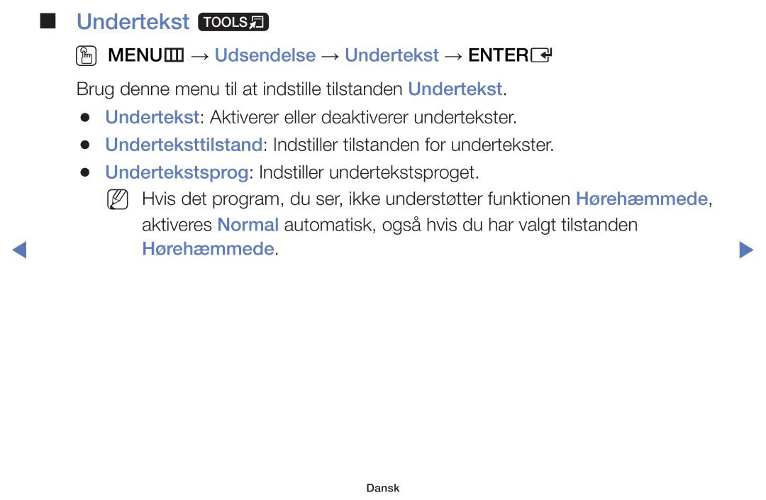 Samsung UE32H5005AKXXE, UE32J4005AKXXE manual Undertekst t, OO MENUm → Udsendelse → Undertekst → Entere, Hørehæmmede 