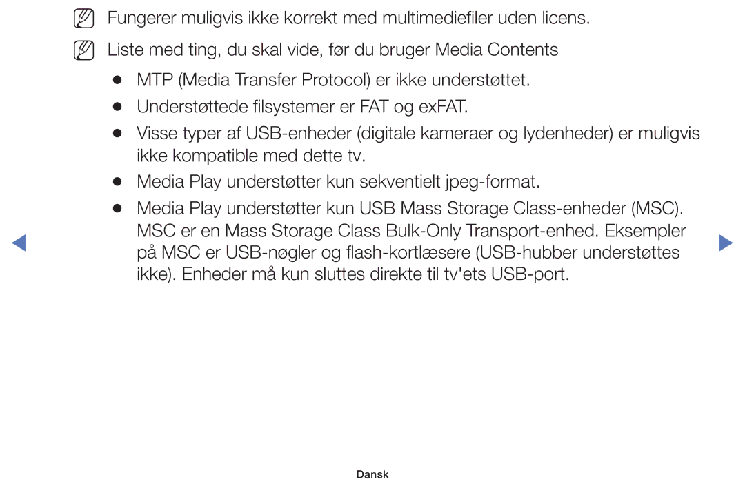 Samsung UE48H5035AKXXE, UE32H5005AKXXE, UE32J4005AKXXE manual Ikke. Enheder må kun sluttes direkte til tvets USB-port 