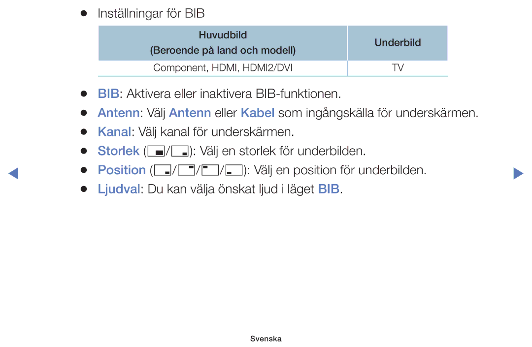 Samsung UE48H4205AWXXE, UE32H5005AKXXE, UE32J4005AKXXE, UE28J4105AKXXE, UE24H4004AWXXE, UE32J5105AKXXE Inställningar för BIB 