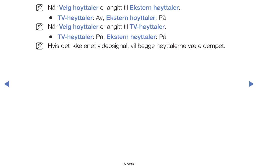 Samsung UE40H5035AKXXE, UE32H5005AKXXE, UE32J4005AKXXE, UE28J4105AKXXE, UE24H4004AWXXE TV-høyttaler På, Ekstern høyttaler På 