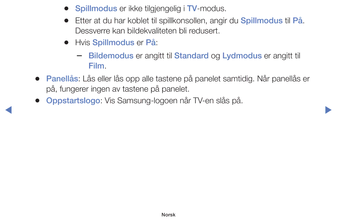 Samsung UE28H4005AWXXE, UE32H5005AKXXE, UE32J4005AKXXE, UE28J4105AKXXE, UE24H4004AWXXE manual Hvis Spillmodus er På, Film 