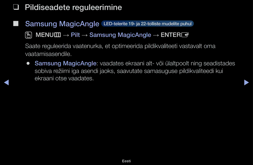 Samsung UE40H5000AKXBT, UE32H5030AWXXH, UE50J5100AWXBT, UE40H4200AWXXH, UE40H5030AWXXH manual Pildiseadete reguleerimine 