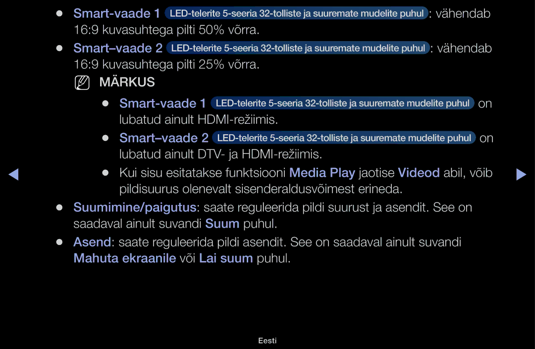 Samsung UE32H5030AWXXH Vähendab, Kuvasuhtega pilti 50% võrra, Kuvasuhtega pilti 25% võrra, Lubatud ainult HDMI-režiimis 