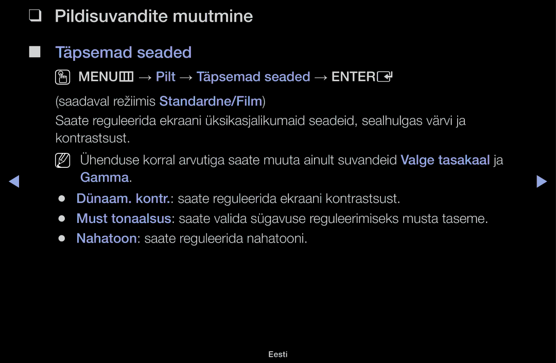 Samsung UE48H5030AWXXH, UE32H5030AWXXH, UE50J5100AWXBT, UE40H4200AWXXH manual Pildisuvandite muutmine Täpsemad seaded 