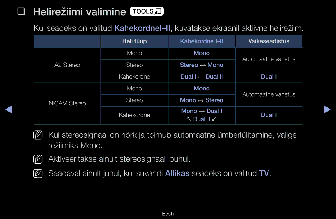 Samsung UE40H5030AWXXH, UE32H5030AWXXH, UE50J5100AWXBT, UE40H4200AWXXH, UE48H5030AWXXH manual Helirežiimi valimine t, Nn Nn 